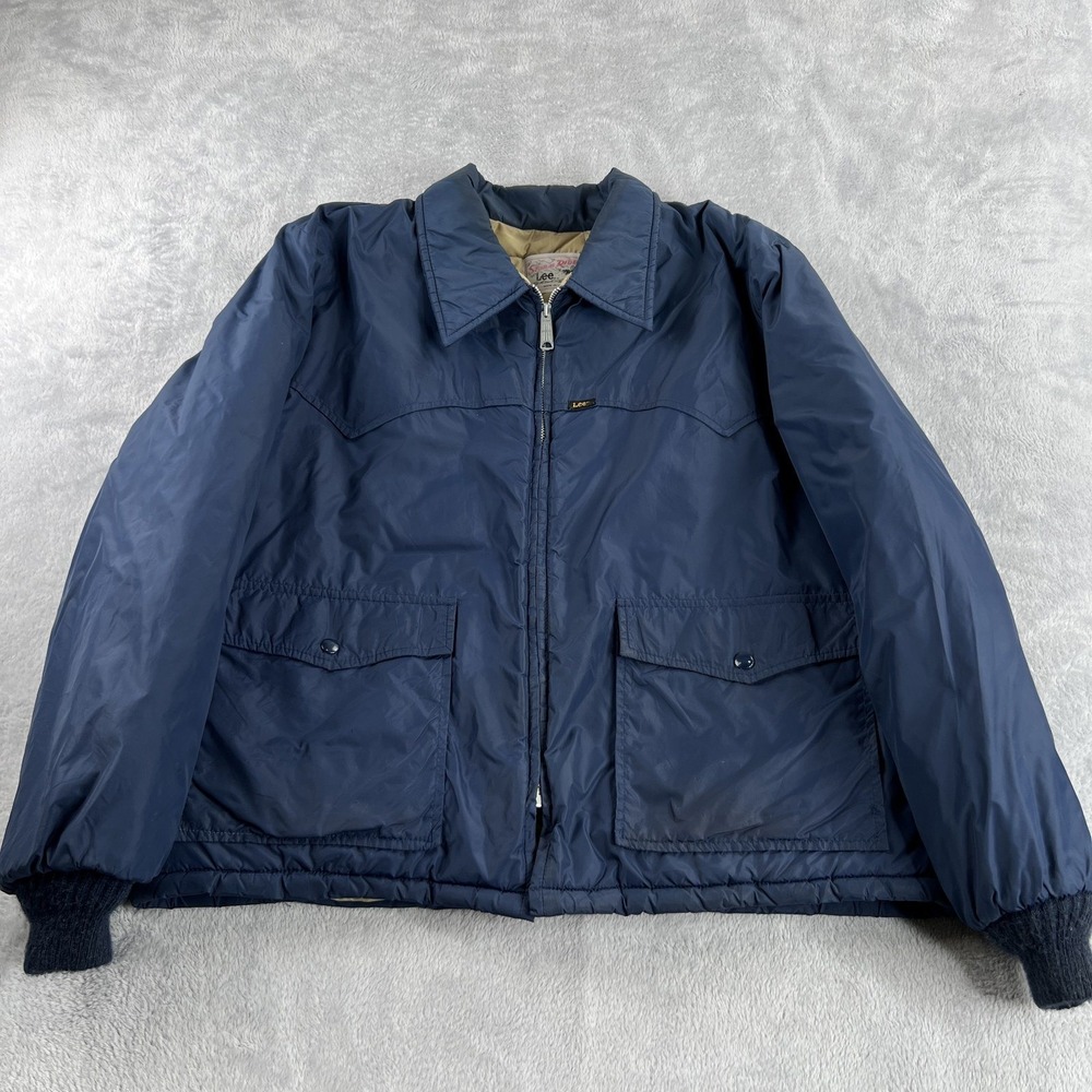 Vintage Lee Storm Rider Jacket Men's XL Blue Nylon Puffer Quilted Made USA 70s